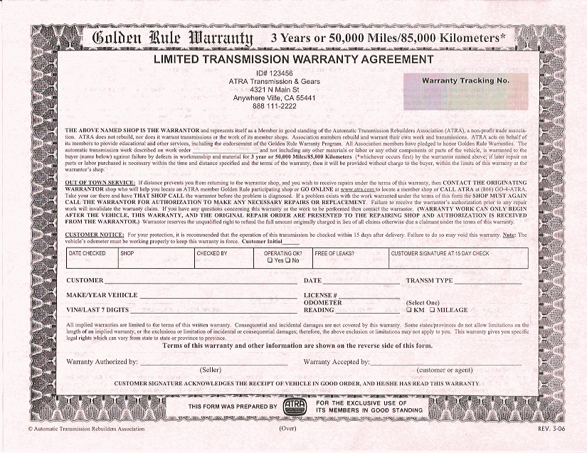 ATRA Golden Rule Warranty